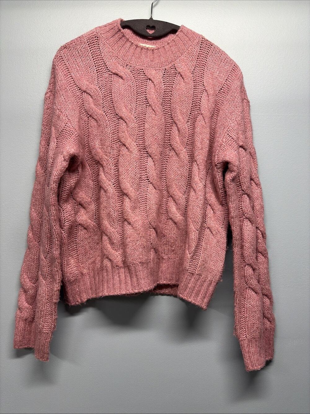 Cosmic Blue Lightweight Pink Cable Knit Sweater Sz S Grandmacore Feminine Fall